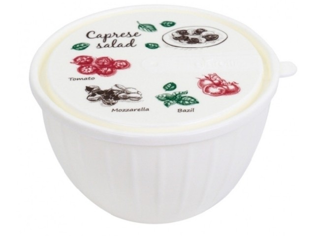 Салатник Bono 2,8 л с крышкой с декором Капрезе молочный 1867/14